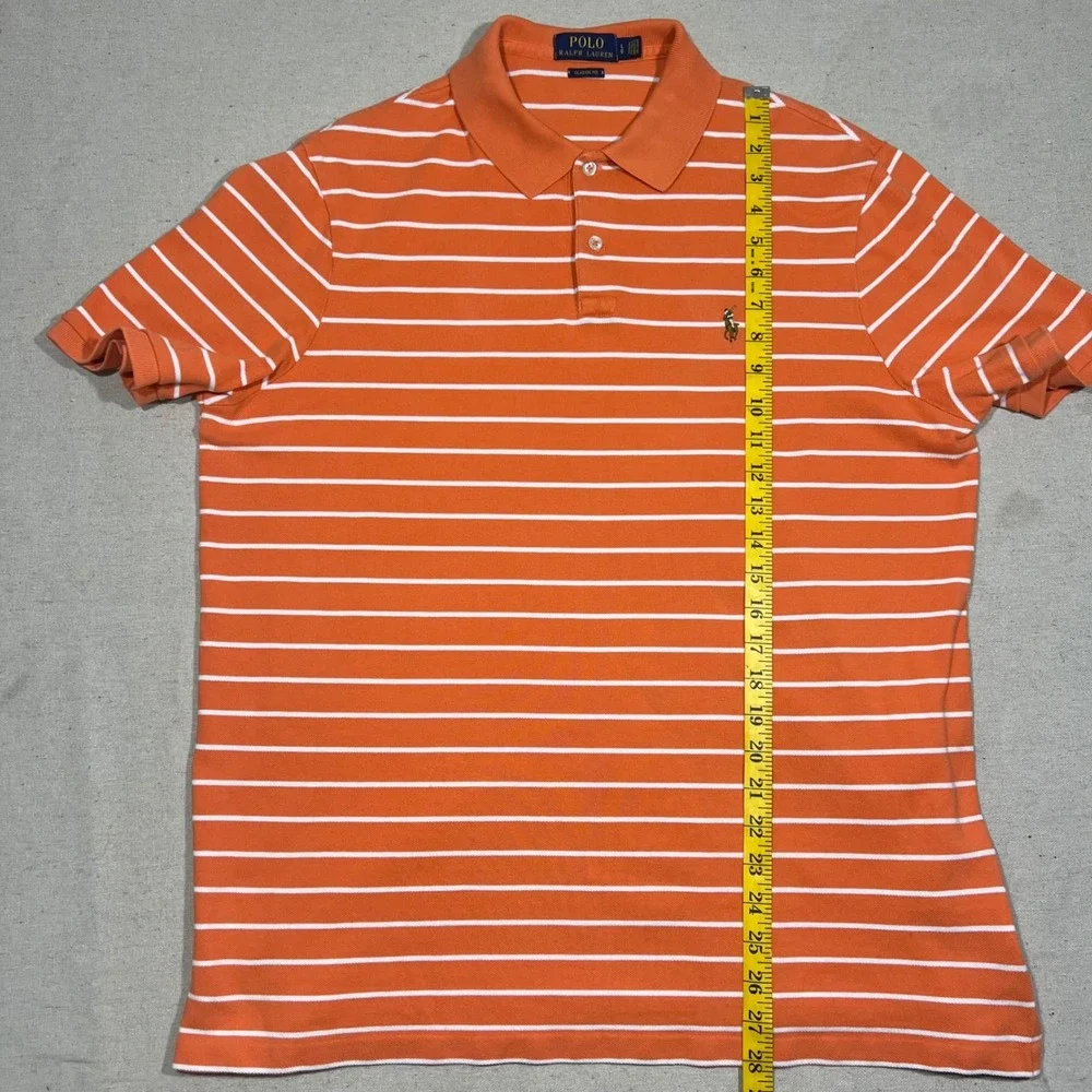 Polo Ralph Lauren Classic Fit Striped Polo Shirt Orange White Large‎ Flesh Pony